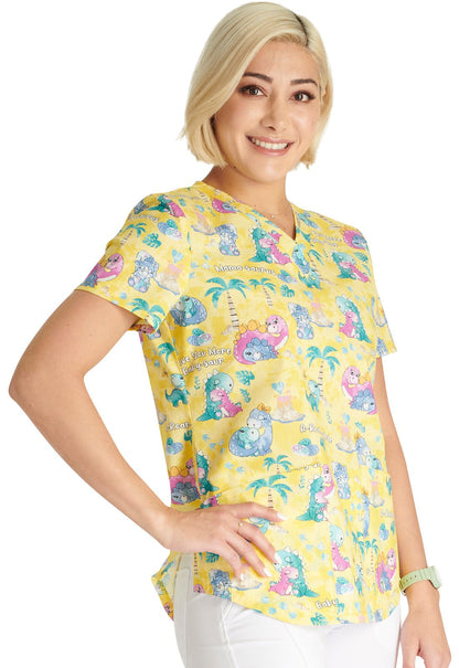 Baby Saur Love Cherokee Print V Neck Scrub Top CK652 BBSV - Scrubs Select