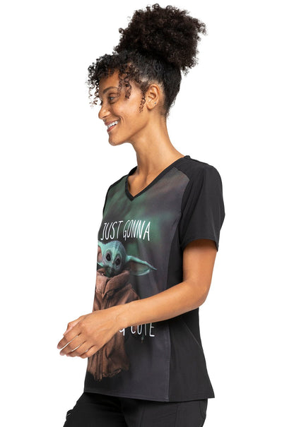 Baby Yoda Cherokee Tooniforms Licensed Star Wars V Neck Scrub Top TF637 MDKC - Scrubs Select