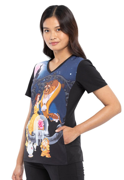 Beauty And The Beast Tooniforms Licensed Disney V Neck Scrub Top TF627 BEPE - Scrubs Select