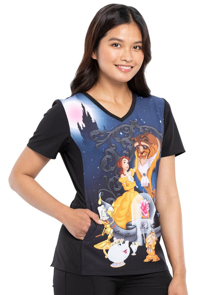 Beauty And The Beast Tooniforms Licensed Disney V Neck Scrub Top TF627 BEPE - Scrubs Select