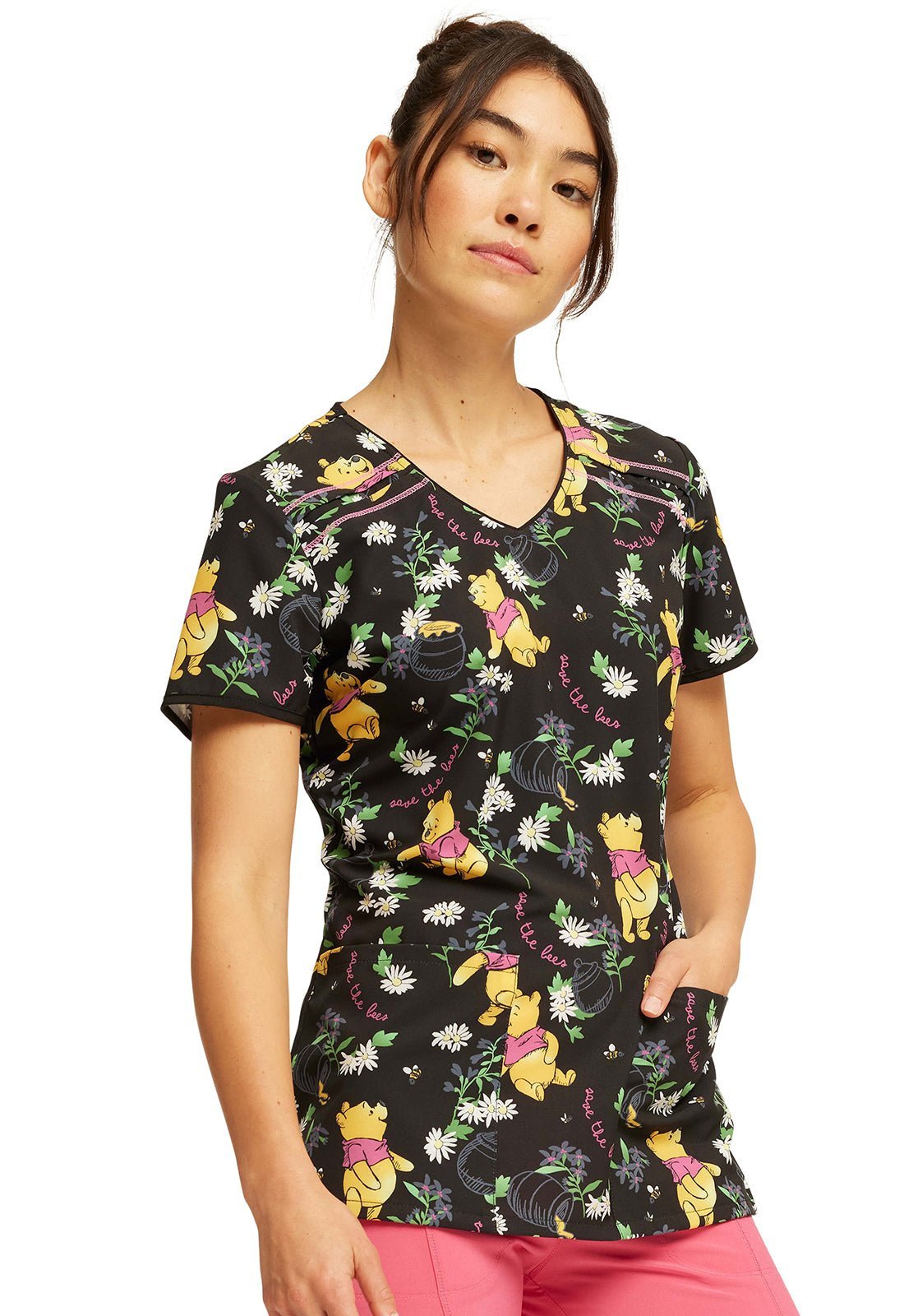 Bee Rescue Tooniforms Licensed Disney Winnie The Pooh V - Neck Scrub Top TF686 PHCU - Scrubs Select