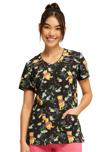 Bee Rescue Tooniforms Licensed Disney Winnie The Pooh V-Neck Scrub Top TF686 PHCU - Scrubs Select
