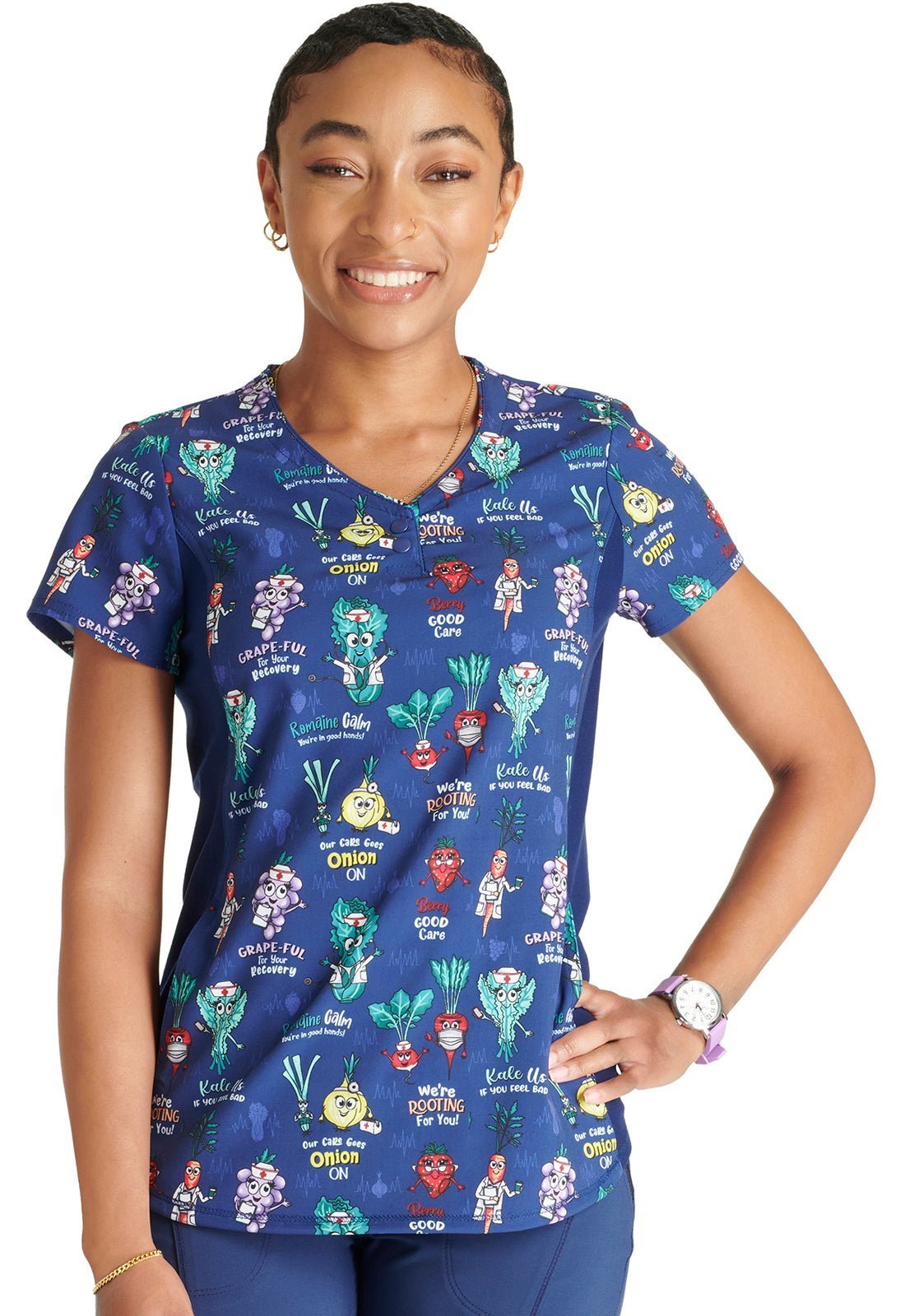 Berry Good Care Cherokee Print V Neck Scrub Top CK792 BGCR - Scrubs Select