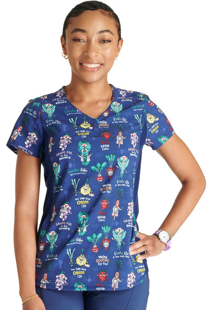 Berry Good Care Cherokee Print V Neck Scrub Top CK792 BGCR - Scrubs Select