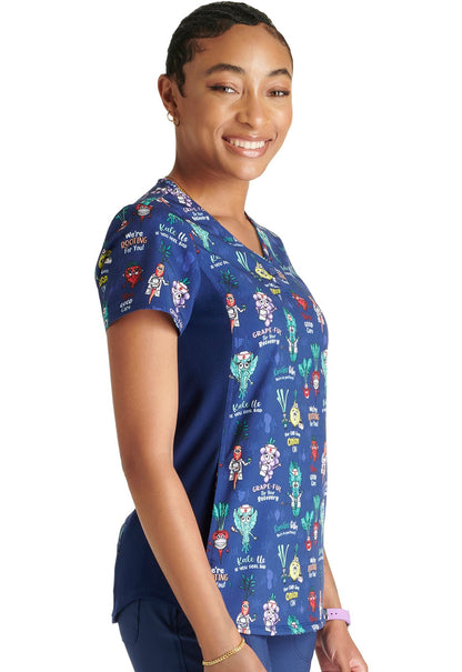 Berry Good Care Cherokee Print V Neck Scrub Top CK792 BGCR - Scrubs Select