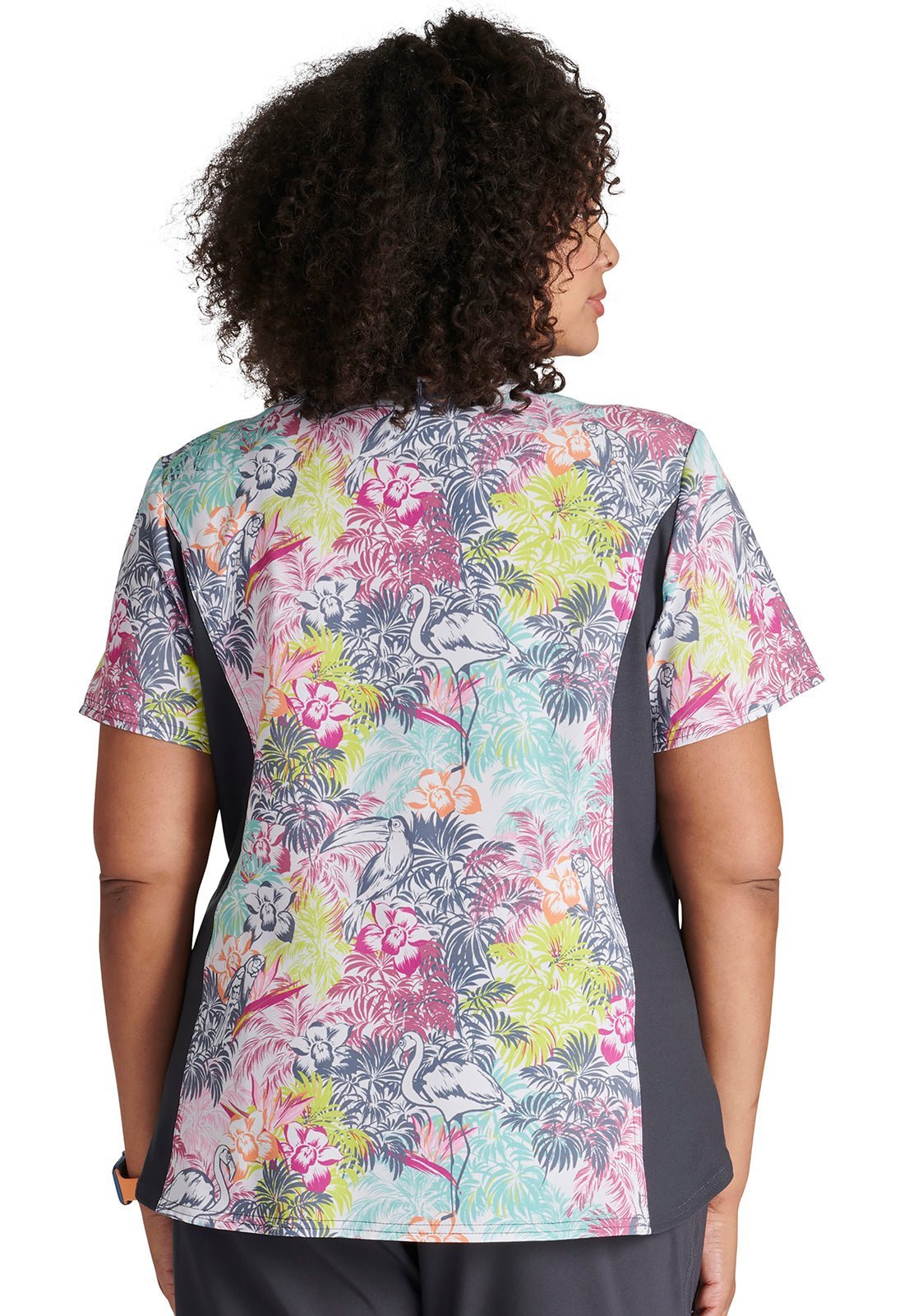 Birds Of Paradise Cherokee iflex Print V Neck Knit Panel Scrub Top CK641 BIPD - Scrubs Select