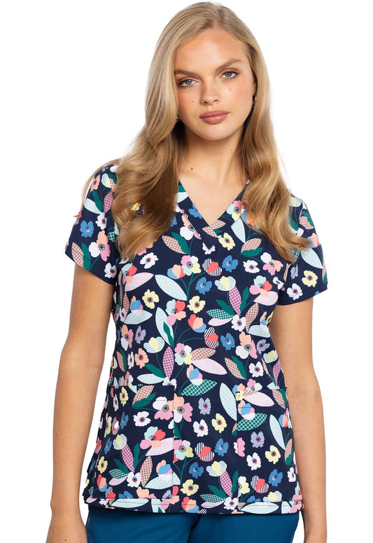 Blooming Geo Med Couture Print V Neck Scrub Top MC8564 BMGO - Scrubs Select