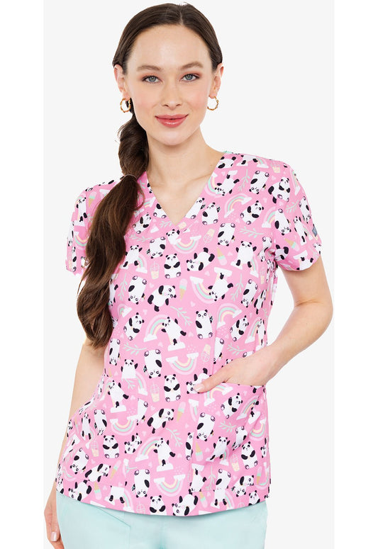 Boba Pandas Med Couture Print V Neck Scrub Top MC8564 BBPA - Scrubs Select