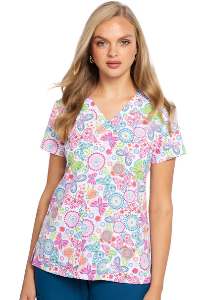 Boho Butterflies Med Couture Print V Neck Scrub Top MC8564 BHBF - Scrubs Select