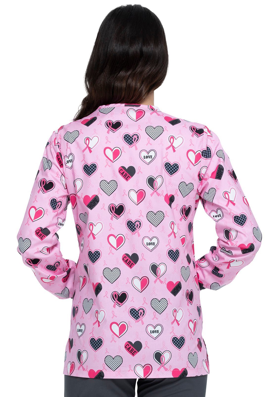 Breast Cancer Awareness Dickies Print Snap Front Scrub Jacket DK301 AVCA - Scrubs Select