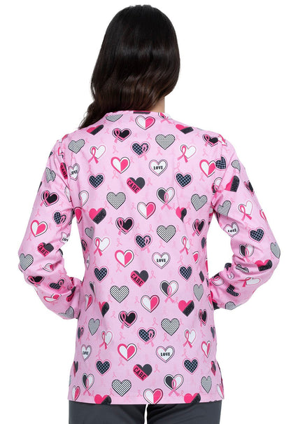 Breast Cancer Awareness Dickies Print Snap Front Scrub Jacket DK301 AVCA - Scrubs Select