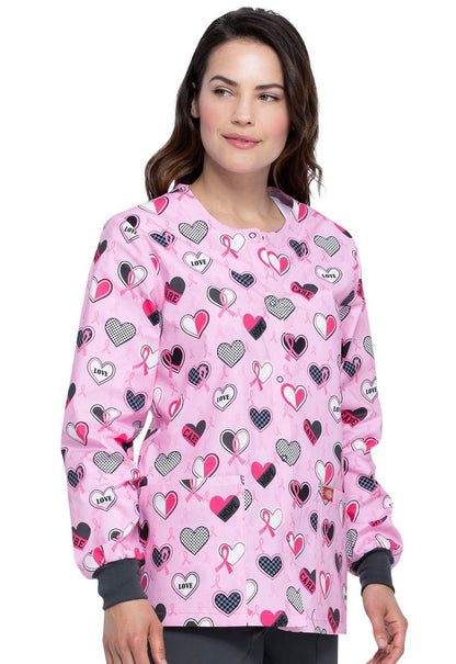 Breast Cancer Awareness Dickies Print Snap Front Scrub Jacket DK301 AVCA - Scrubs Select