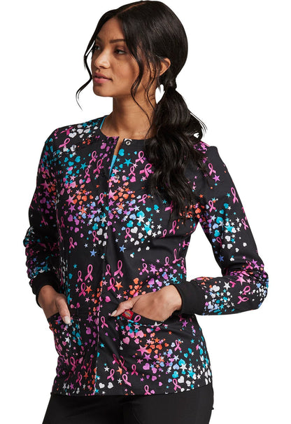 Breast Cancer Awareness Dickies Print Snap Front Scrub Jacket DK306 CASR - Scrubs Select