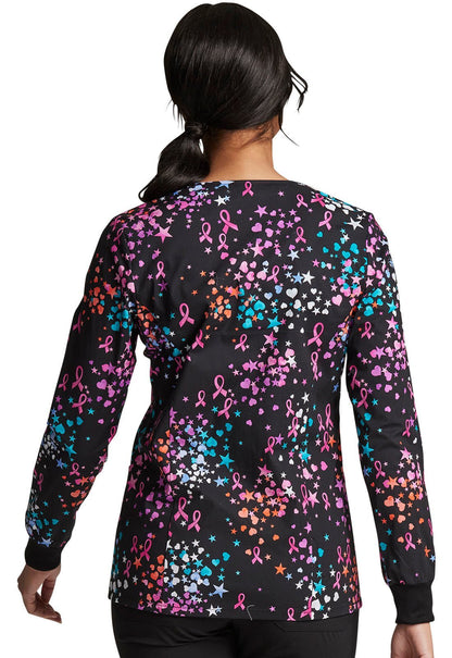 Breast Cancer Awareness Dickies Print Snap Front Scrub Jacket DK306 CASR - Scrubs Select