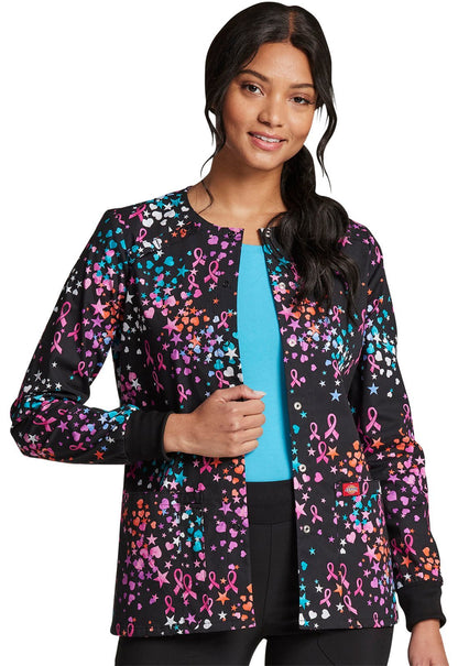 Breast Cancer Awareness Dickies Print Snap Front Scrub Jacket DK306 CASR - Scrubs Select