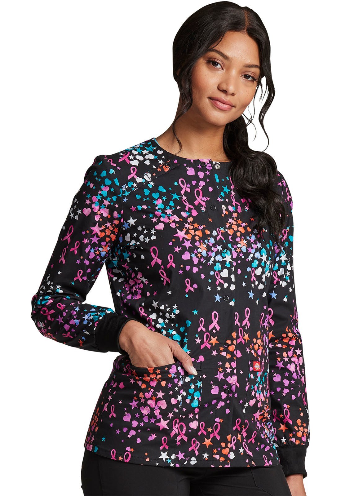 Breast Cancer Awareness Dickies Print Snap Front Scrub Jacket DK306 CASR - Scrubs Select