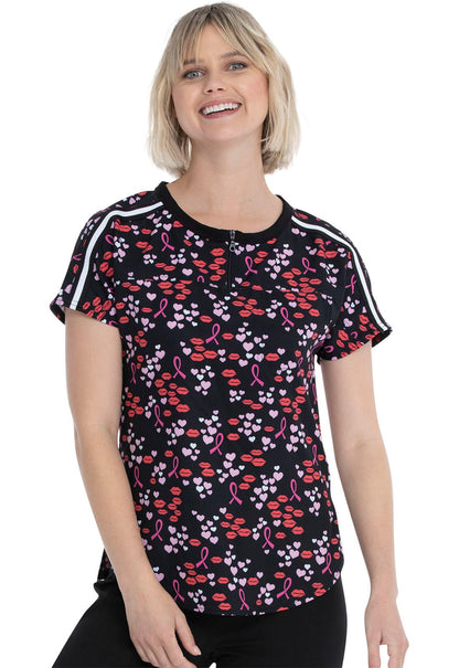 Breast Cancer Awareness Heartsoul Print Round Neck Scrub Top HS831 LVHP - Scrubs Select