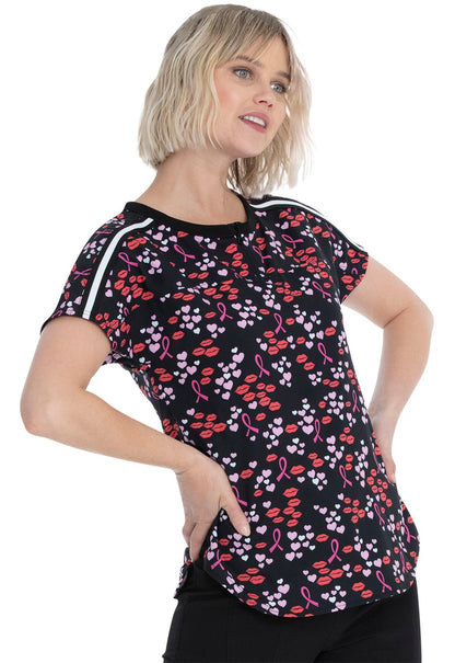 Breast Cancer Awareness Heartsoul Print Round Neck Scrub Top HS831 LVHP - Scrubs Select