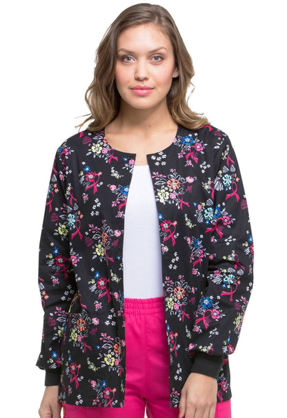 Breast Cancer Awareness Print Snap Front Scrub Jacket DK301 BUPT - Scrubs Select