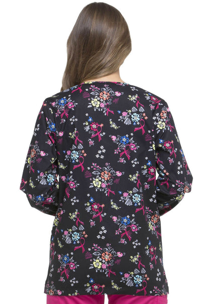 Breast Cancer Awareness Print Snap Front Scrub Jacket DK301 BUPT - Scrubs Select