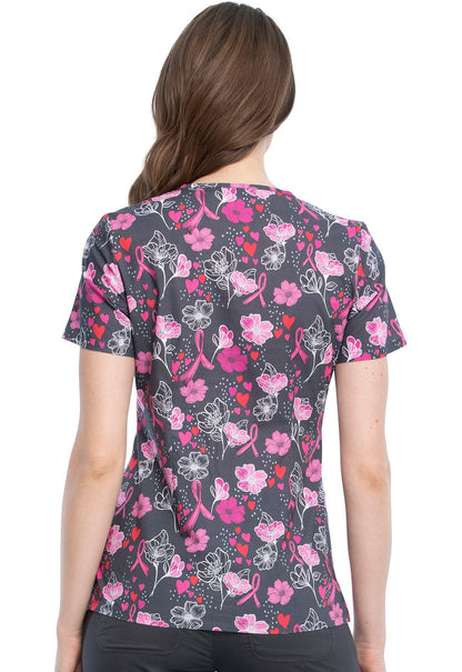 Breast Cancer Cherokee Awareness Print V Neck Scrub Top CK646 LOFA - Scrubs Select