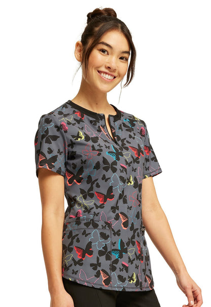 Brilliant Butterflies Cherokee Infinity Print Round Neck Scrub Top CK880 BTBF - Scrubs Select