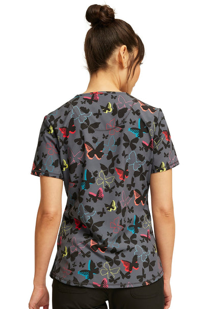Brilliant Butterflies Cherokee Infinity Print Round Neck Scrub Top CK880 BTBF - Scrubs Select