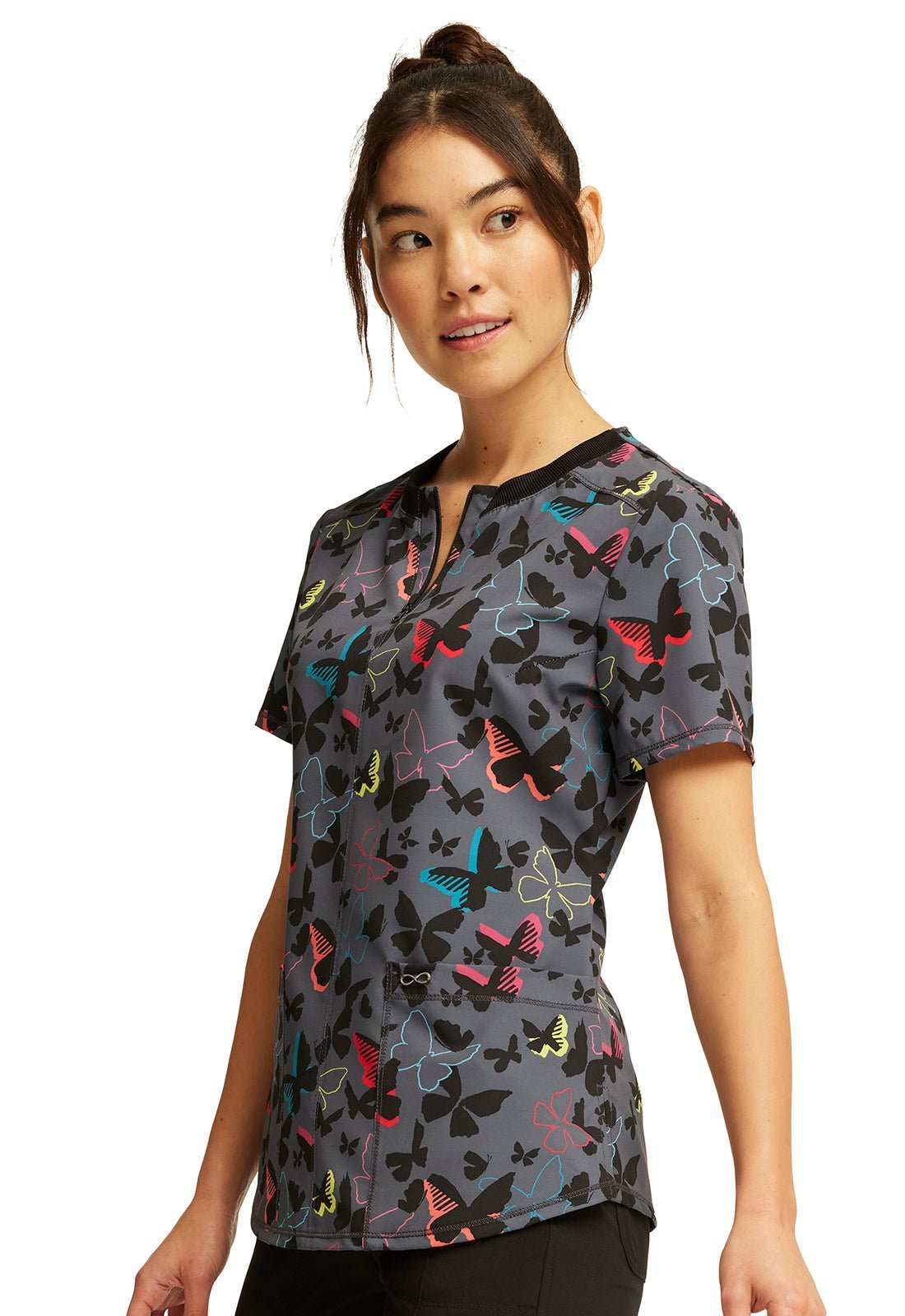 Brilliant Butterflies Cherokee Infinity Print Round Neck Scrub Top CK880 BTBF - Scrubs Select