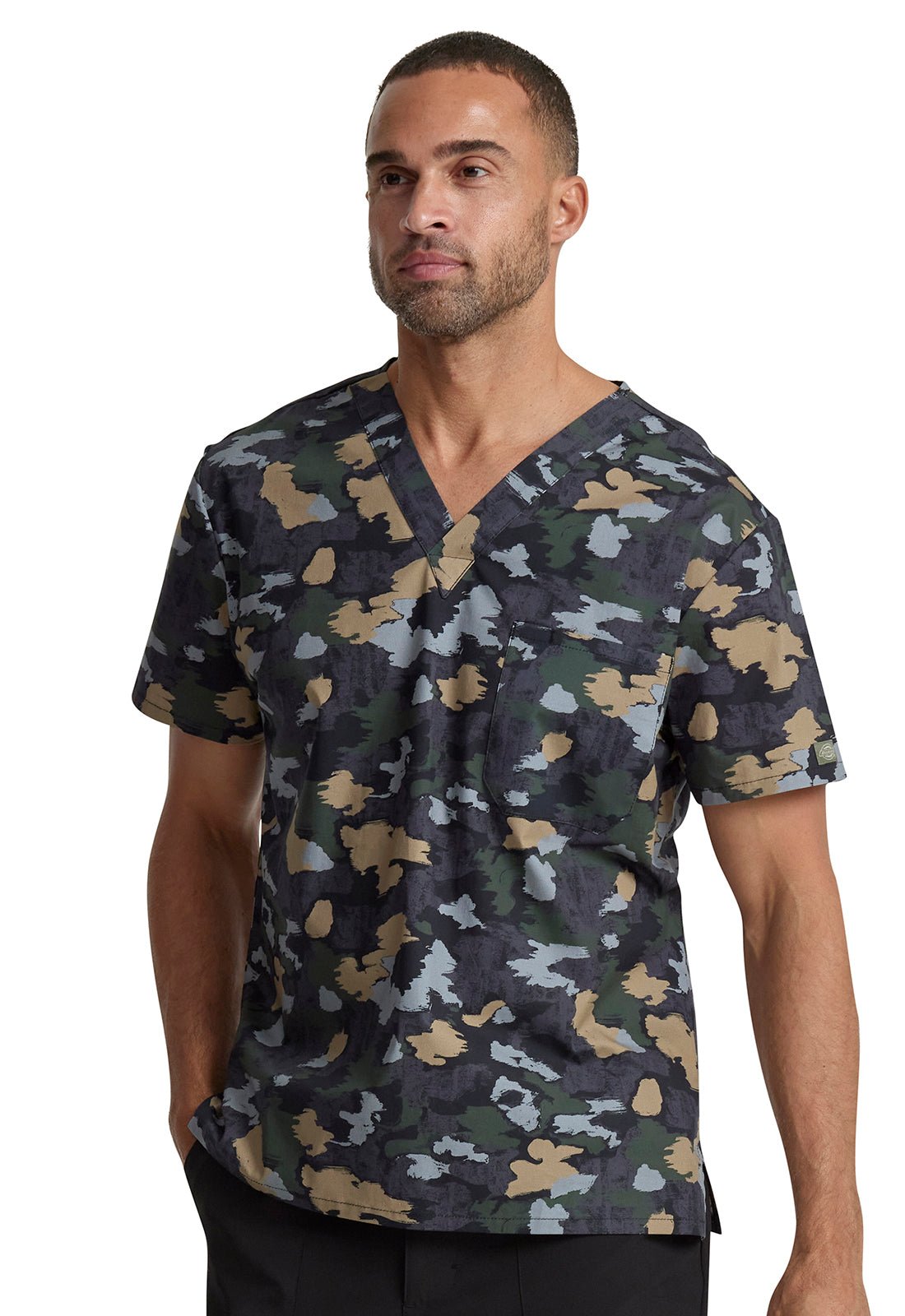 Brush Away Camo Dickies Print Men's V Neck Scrub Top DK725 BWCM - Scrubs Select