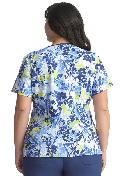 Brushstroke Buds Cherokee Infinity Floral Print Mock Wrap Scrub Top CK608 BHBD - Scrubs Select