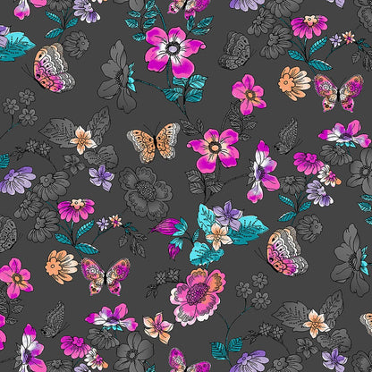 Butterflies Abloom Dickes EDS Print V Neck Scrub Top DK616 BTAB - Scrubs Select