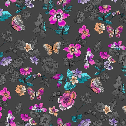 Butterflies Abloom Dickes EDS Print V Neck Scrub Top DK616 BTAB - Scrubs Select