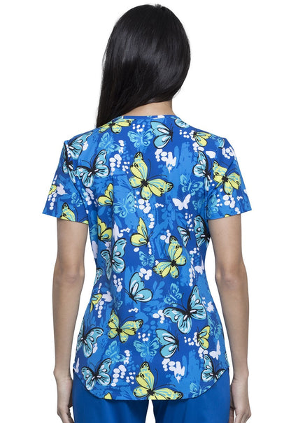 Butterfly Cherokee Print V Neck Scrub Top CK637 FLAZ - Scrubs Select