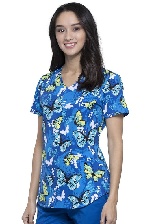 Butterfly Cherokee Print V Neck Scrub Top CK637 FLAZ - Scrubs Select