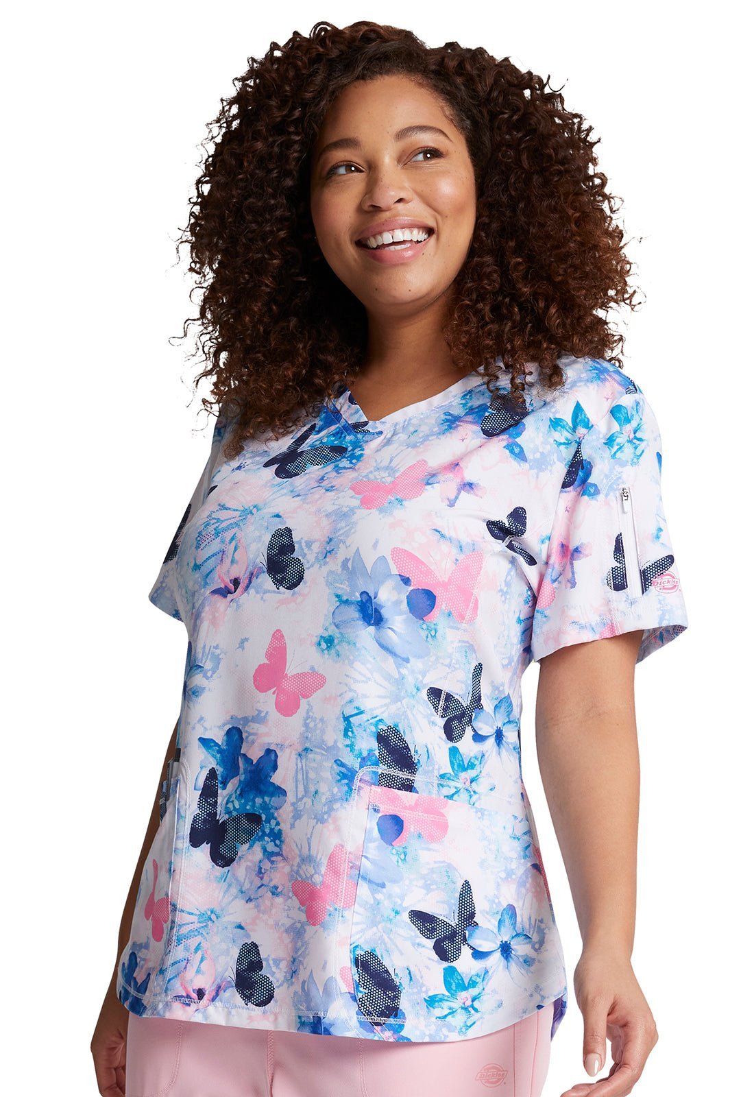 Butterfly Dickies Dynamix Print V Neck Scrub Top DK731 FUBT - Scrubs Select