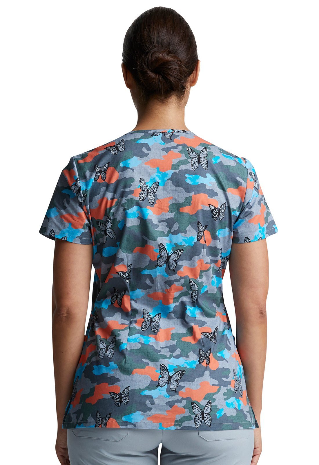 Butterfly Dickies EDS Print V Neck Scrub Top DK700 CAFG - Scrubs Select