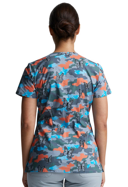 Butterfly Dickies EDS Print V Neck Scrub Top DK700 CAFG - Scrubs Select