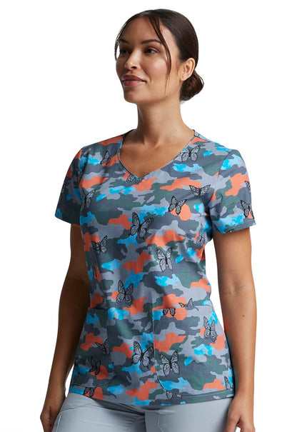 Butterfly Dickies EDS Print V Neck Scrub Top DK700 CAFG - Scrubs Select