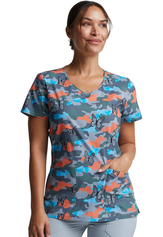 Butterfly Dickies EDS Print V Neck Scrub Top DK700 CAFG - Scrubs Select