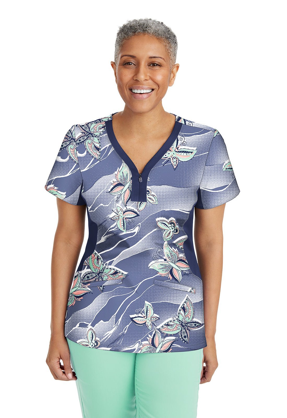 Butterfly Healing Hands Premiere Label Y Neck Scrub Top 2270FEF CLMT - Scrubs Select