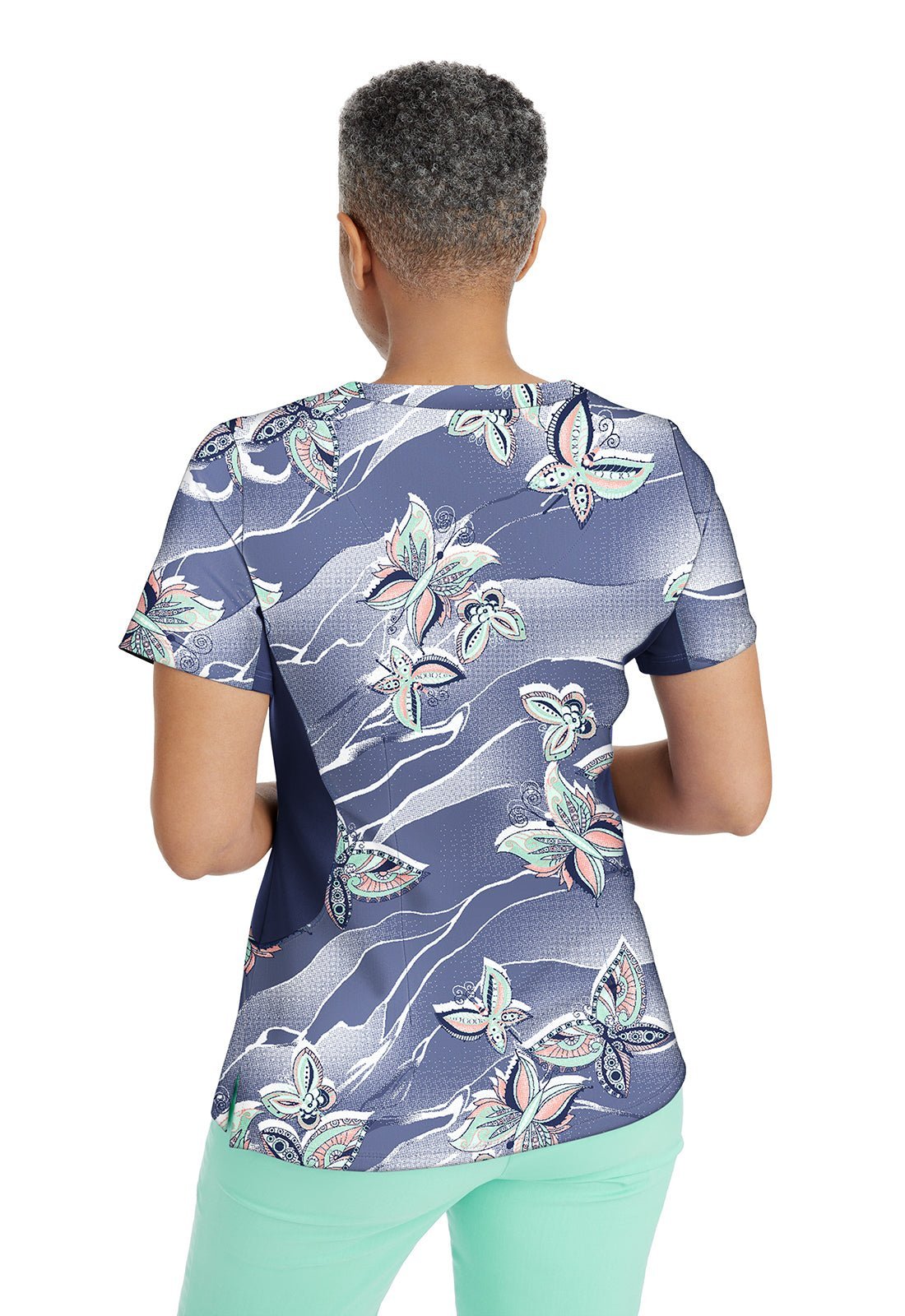 Butterfly Healing Hands Premiere Label Y Neck Scrub Top 2270FEF CLMT - Scrubs Select