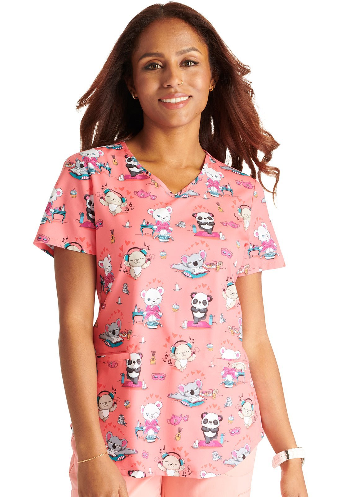Calming Critters Cherokee Animal Print V Neck Scrub Top CK637 CLCT - Scrubs Select