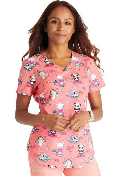 Calming Critters Cherokee Animal Print V Neck Scrub Top CK637 CLCT - Scrubs Select