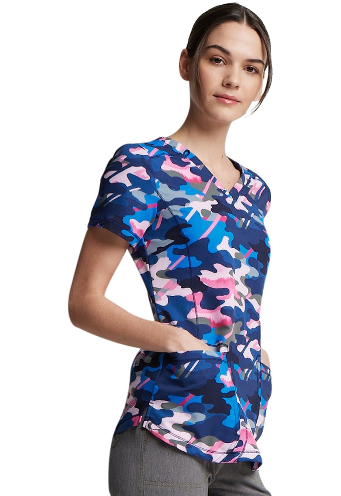 Camo Dickies Dynamix Print V Neck Scrub Top DK731 CAIL - Scrubs Select