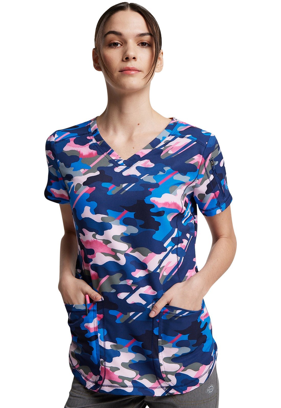 Camo Dickies Dynamix Print V Neck Scrub Top DK731 CAIL - Scrubs Select