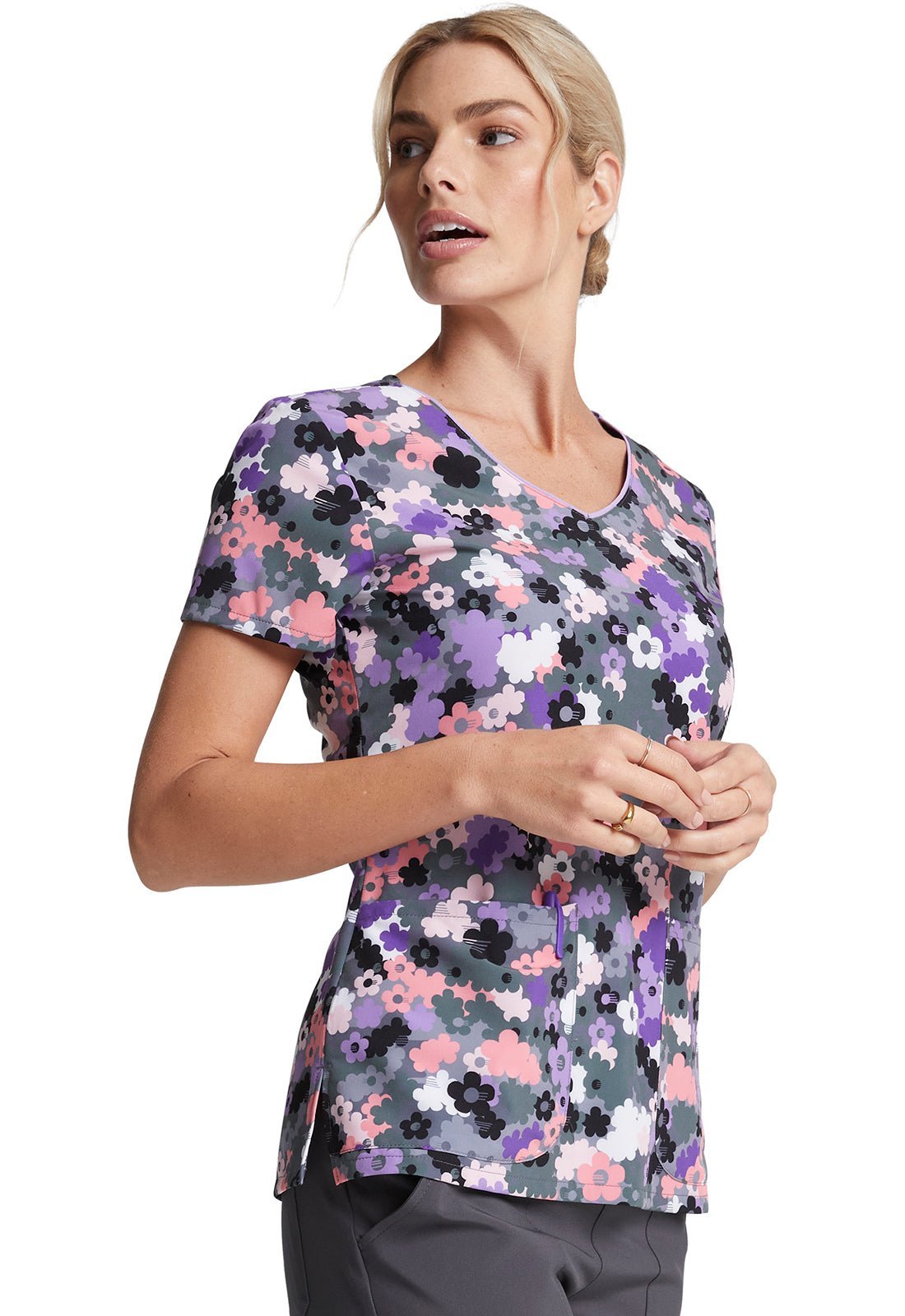 Camo Floral Print Dickies EDS V Neck Scrub Top DK852 CABD - Scrubs Select