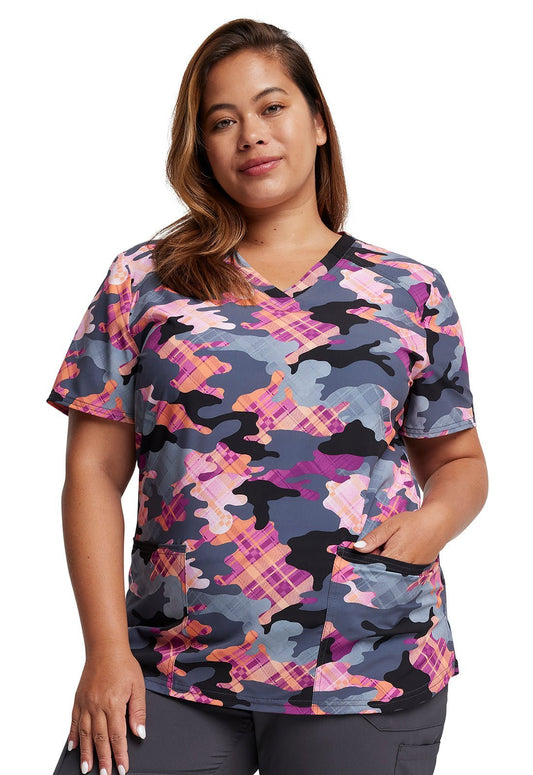 Camo Plaid Dickies EDS Print V Neck Scrub Top DK876 CAPD - Scrubs Select