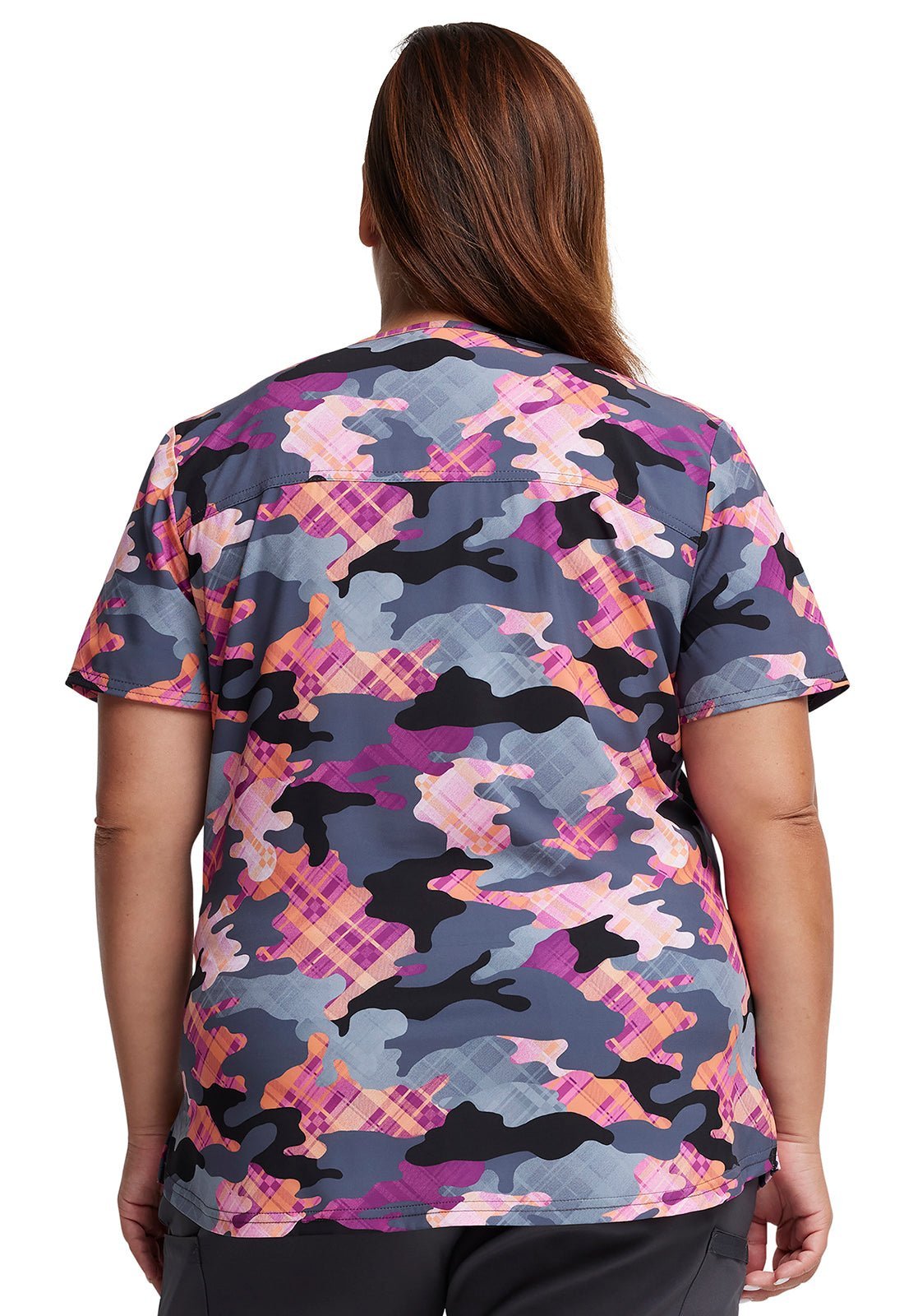 Camo Plaid Dickies EDS Print V Neck Scrub Top DK876 CAPD - Scrubs Select