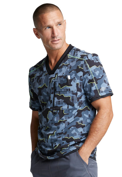 Camo Print Dickies Dynamix Men's V Neck Scrub Top DK779 TGWN - Scrubs Select