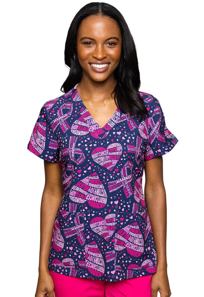 Cancer Awareness Med Couture Print V Neck Scrub Top MC8564 CCAW - Scrubs Select